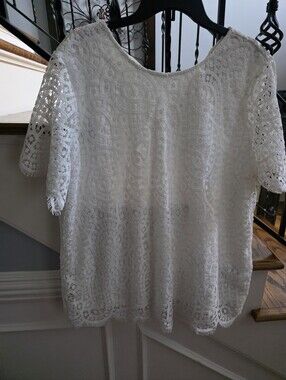 Philosophy White Crochet Lace Short-Sleeve Blouse